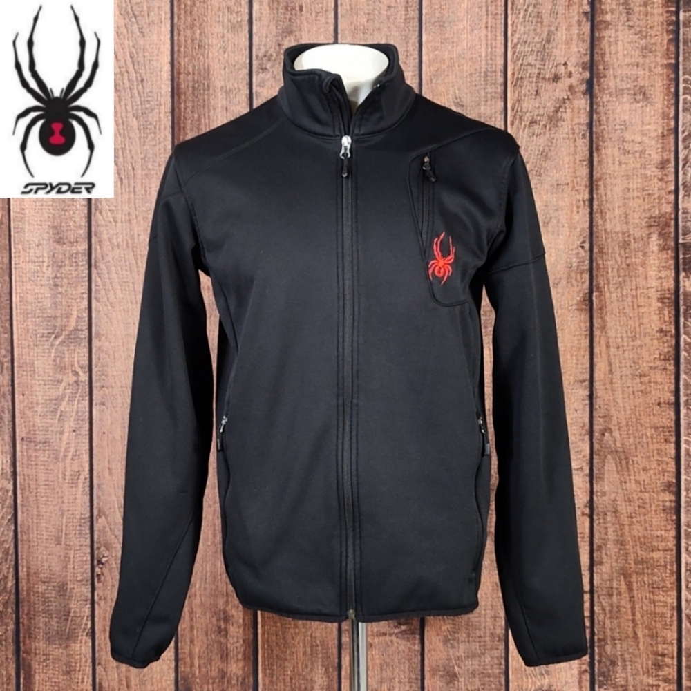 Spyder Mens Three Zipper Pocket Softshell Black Jacket